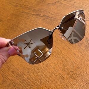 Prada Gold Frame Sunglasses / with Silver Toned & Mirrored Lenses